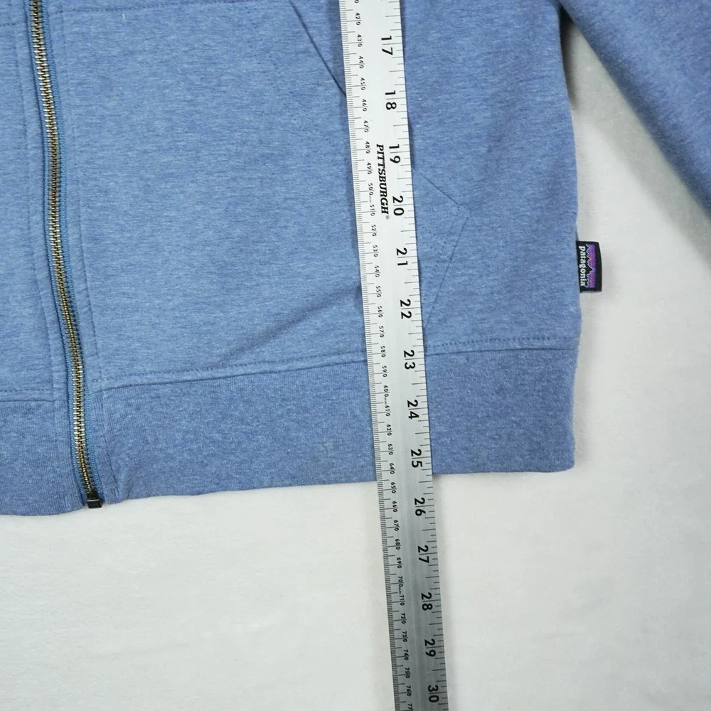Patagonia Mens Full Zip Hoodie Blue Organic Cotton Logo Sweatshirt Medium - Picture 9 of 10